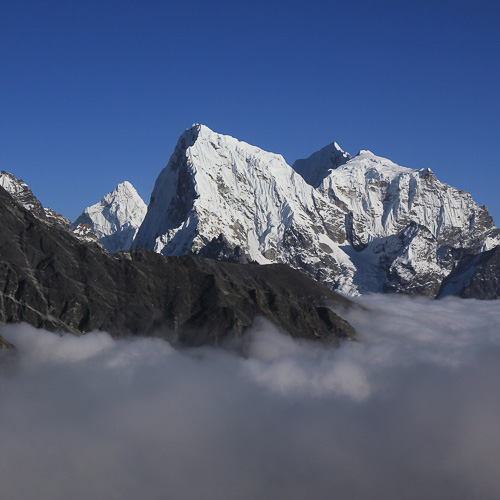 Peak of Ama Dablam and other high mountains in Nepal.