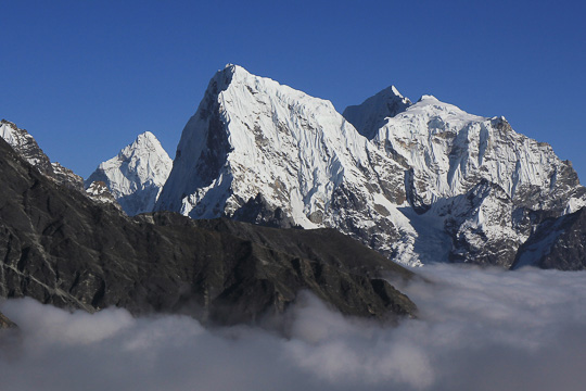 Peak of Ama Dablam and other high mountains in Nepal.